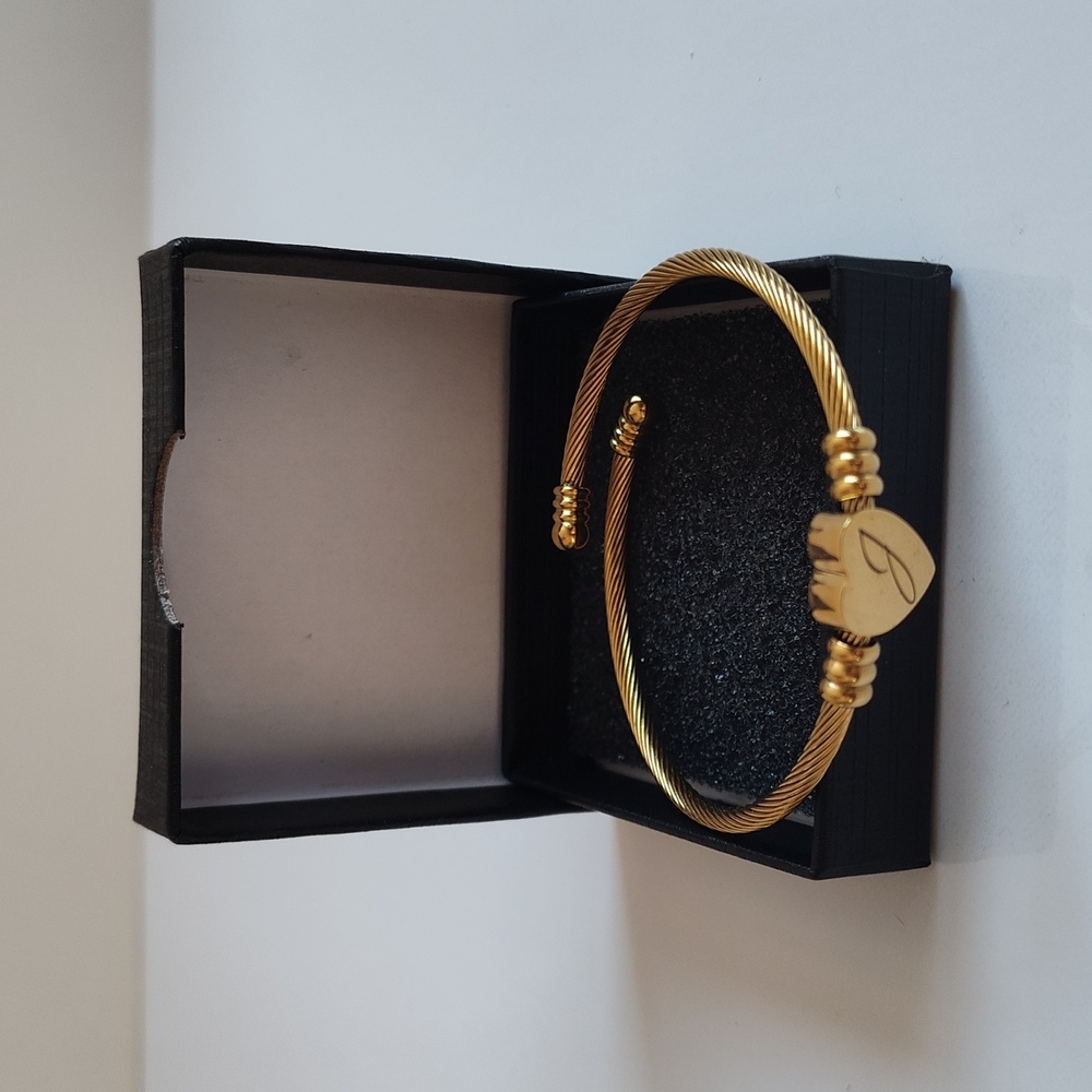 J Initial Gold Toned Flexible Cable Heart Bangle Bracelet
